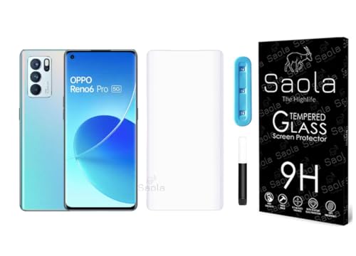 Image of Saola Curved UV Tempered Glass For Oppo Reno 6 Pro 5G. Comes With UV Light & Glue For Finest Pasting. Edge To Edge Protection With Case Friendly Fit. (Pack Of 1)