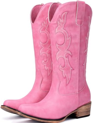 Cowboy Boots for Women - Embroidered Cowgirl Boots Western Mid Ca...