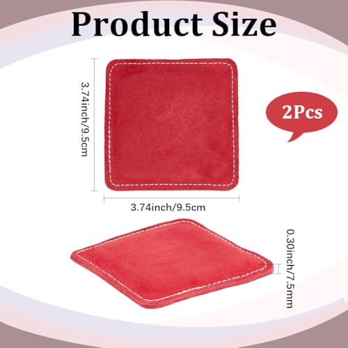 CALFOVERA 2Pcs Genuine Leather Billiards Cue Towel 9.5 x 9.5cm Red Soft Snooker Pole Cloth Towels Stick Shaft Cleaner Polisher Burnisher Tool for Pool Cue Balls Table Maintenance Accessories - Image 2