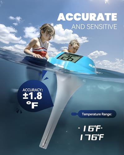 Image of BALDR Pool Thermometer Floating Easy Read, Solar Digital Pool Thermometer with Dual Large Screens, IPX7 Water Temperature Gauge for Inground Above Ground Pools & Spas (Light Blue)