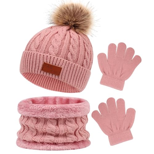 Gorro y guantes de invierno para niños y niñas con bufanda cálida integrada
