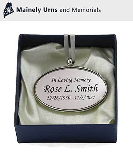 Hanging Silver Oval Personalized Pendant For Cremation Urns That Can’t Be Engraved - Includes Silver Satin Ribbon - Made of2