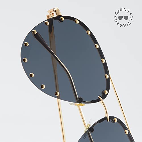 Cyxus Studded Aviator Sunglasses for Women Men UV Protection Trendy Pilot Shade for Outdoor 10782