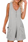 AlvaQ Jumpsuits for Women Dressy 2025 Sleeveless Loose Fit Waffle Knit Button Front Summer Rompers One Piece Outfits,Grey,Medium