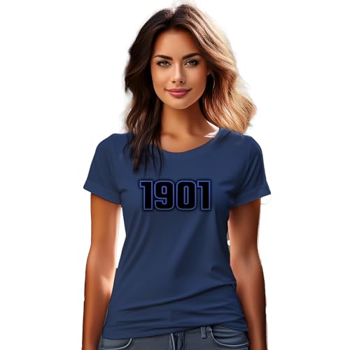 T-shirt 1901 femme bleu marine haut mode col rond manches courtes en coton