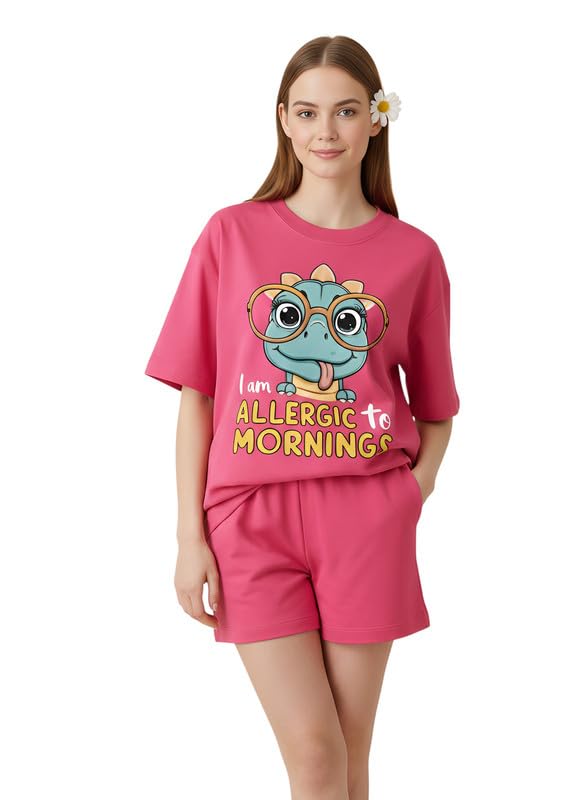 my swag Women Cotton Printed Nightsuit Set | T Shirt & Shorts Set for Women | Cartoon Printed Lounge Wear | Summer Wear Co-ord Set-picture-23