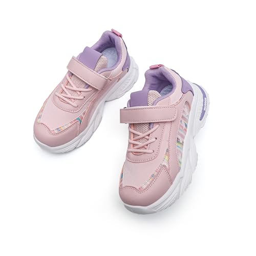 Kids Athletic Sneakers, Pink and Purple, Hook and Loop Closure, Mesh Breathable Running Shoes2