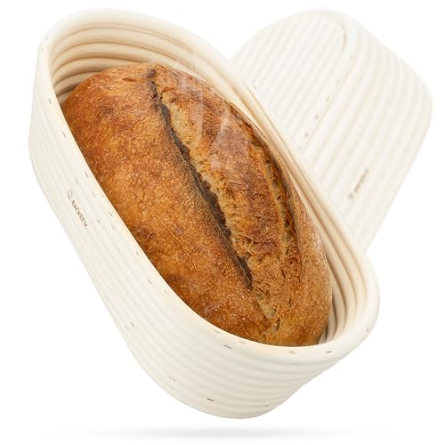 Backefix Gärkörbchen oval 30cm | Brot Gärkorb handgefertigt aus Rattan mit Leinentuch | hochwertiges Brotbackzubehör ideal zum Brot backen für Hobbybäcker