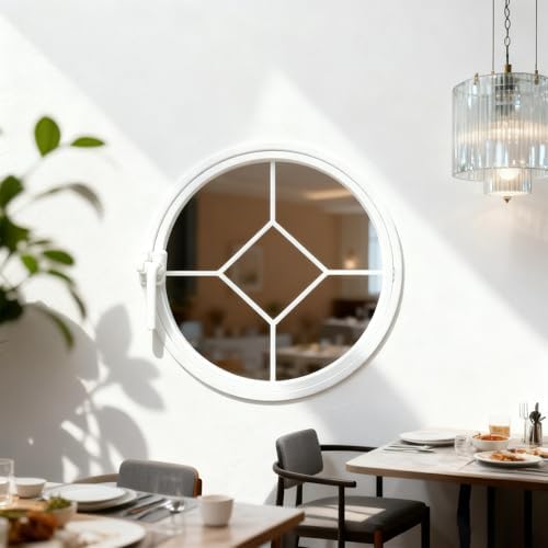 Tempered Glass Round Pivot Window, 60cm Sliding Porthole Window with Handle, Ideal for Bathroom, Living Room, Bedroom, Kitchen Home Decor (Black, 23.6in)
