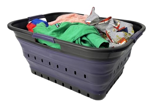 Image of SAMMART 42 (11 Gallons) Collapsible Plastic Laundry Basket, Foldable Pop Up Storage Container /Organizer, Space Saving Hamper, Portable Bin for Dorm Room Bathroom (1, Black /Dark Purple)