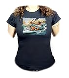 MERCHANDMANIA Camiseta Negra Mujer Deporte Playa Kayak Amigos competicion Oferta Tshirt