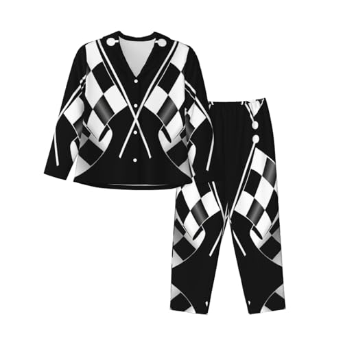 Pyjama noir et blanc à carreaux pour femmes ensemble manches longues EdWal