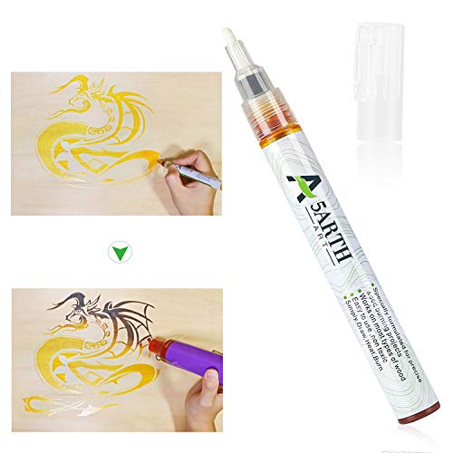 Wood Burning Marker Pen - 5ARTH Chemical Woodburuning Marker for DIY Wood Painting, Replace Wood Burning Iron Kit, Easy use and Safe, Fine Tip Wood Burner Tools
