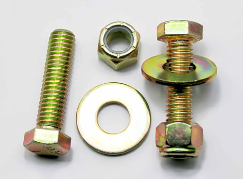Image of 3 /8 inch x 1-1 /2 inch Hex Head Bolt by Color Galvanization with Nylon Lock nut and Large Size Washer Assortment Kit,Alloy Steel,Grade 5.(8pcs Pack),by Metalsuberg.