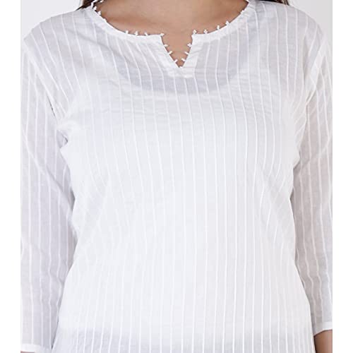 Image of Women Cotton Solid 3 /4th Sleeve V-Neck Short Kurta