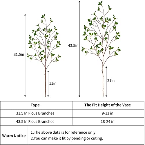 Hamore 3 Pcs Artificial Ficus Branches, 31'' Faux Silky Ficus Tree Twig Green Branches, Artificial Greenery Stems, Artificial Eucalyptus Branches Plants For Home, Wedding, Party, Banquet, Office Decor #TOP4