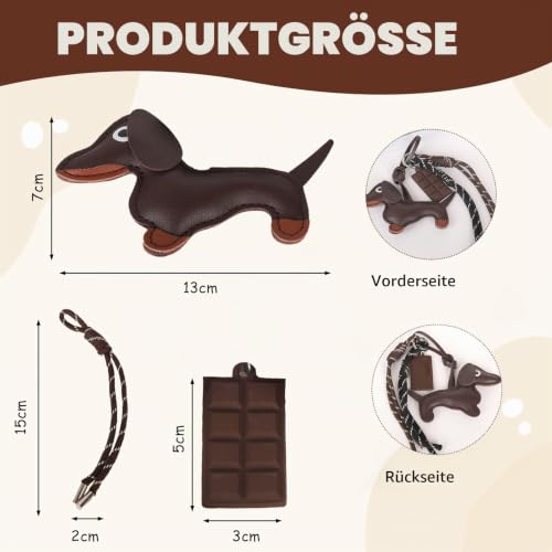ZhongShuang Taschenanhänger,Bag Charms,Dackel Schlüsselanhänger,Einschließlich Welpe Und Schokoladen-Hanfseil,Kann Als Schlüsselanhänger Verwendet Werden,Ein Geschenk Für Freunde