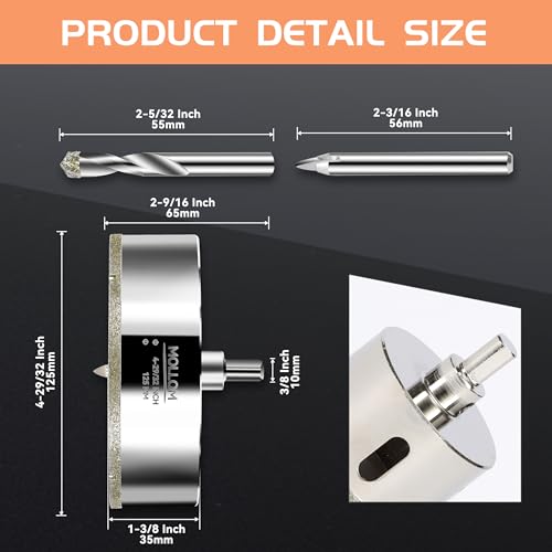 Image of MOLLOM 4-23 /32 inch (125mm) Diamond Hole Saw with 2 Pilot Drill Bit | Tile Hole Saw Smooth Cutting Porcelain Tiles,Ceramic,Marble,Granite