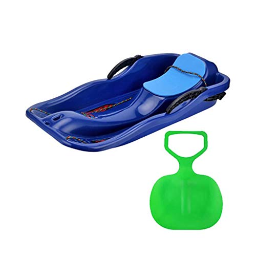 Zidao Kinder Rodelschlitten, Doppelsitzer Lenkbob Kunststoffrodel Schlitten Mit Rückenlehne Fusssack Schiebegriff Und Gurt Aus Aluminium,Blau Cover