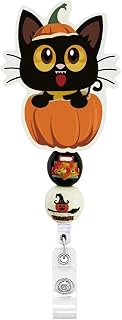 Halloween Badge Reels Retractable ID Name Badge Holder Interesting Acrylic Beading Badge Accessories with Alligator Clip for Nurses Doctors Office Worker Social Worker Student Colleague (Cat)