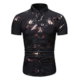 Bestyyo Herren Casual Buttons Turndown Business Slim fit Kurzarmhemd mit Feder- und Blumendruck 3397strand surf yven (ox-Hemd, freizeithemd) rn uv-Schutz palmen-Aufdruck Trouble Deluxe-piqué DRE