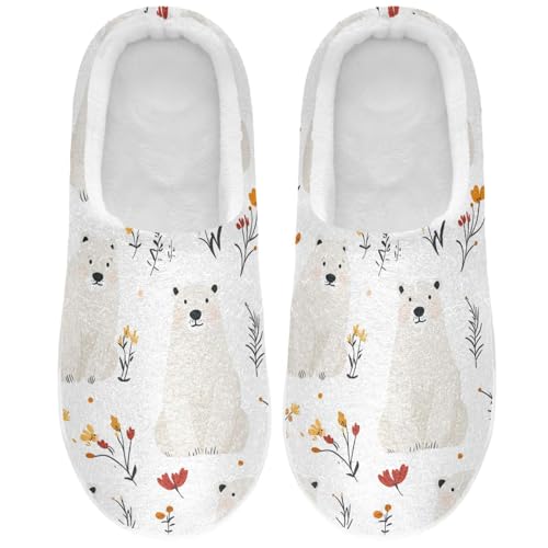 JUNZAN Cute Polar Bear White Womens Cotton Slippers Non Slip Memory Foam Indoor Shoes for Bedroom Christmas Presents 6-7