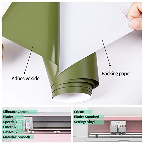Gatichetta Self Adhesive Vinyl Craft Permanent Vinyl Roll 12" X 10Ft For Cricut, Silhouette & Cameo,Matte Olive Green #TOP2