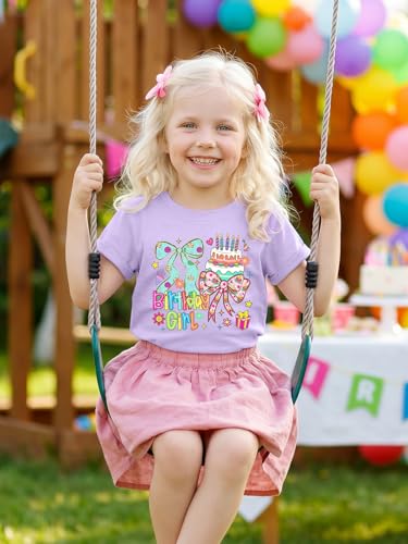 IsPICK Birthday Girl Shirt Toddler Kids Birthday Outfit Western Cake Bow Ribbon Girls Graphic Tees Party Tshirts 4-12 Years — view 2