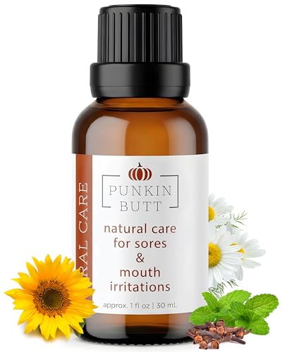 PunkinButt Organic Tooth & Gum Relief Oil for Adults - Pre-Diluted Clove Essential Oil Herbal Blend | Natural Daily Use Soothing Drops for Mouth Irritation | Chamomile & Peppermint Infusion (1oz)