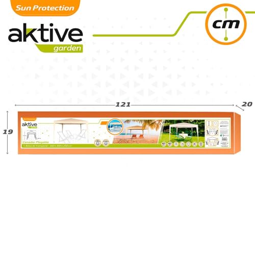 AKTIVE Cenador plegable 300x300x240 cm color crema, Estructura metálica ligera con techo de poliéster impermeable, Montaje rápido sin herramientas, Para jardín y terraza (62188) - imagen 7