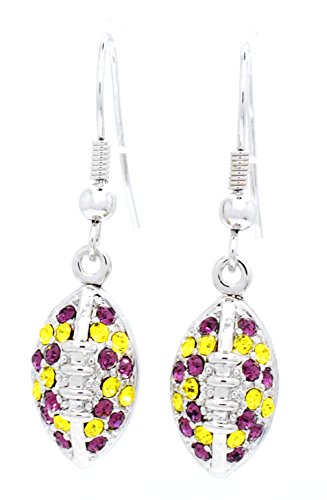 Violet Victoria & Fan Star Football Earrings - Dangle Football Earrings Purple and Yellow