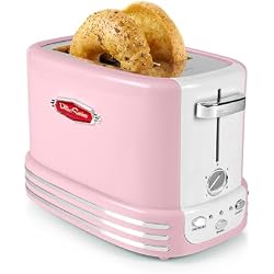 Nostalgia Retro Wide 2-Slice Toaster, Vintage Design With Crumb Tray, Cord Storage & 5 Toasting Levels, Pink