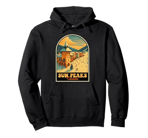 Sun Peaks Canada Vintage Design Retro Ski Village Invierno Sudadera con Capucha
