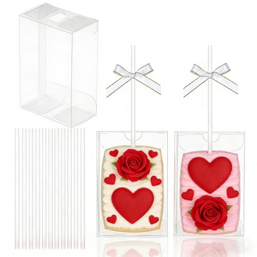 JCXGRVC Paquete de 40 cajas transparentes de 3.5 x 2.4 x 1.38 pulgadas con palitos envueltos individualmente, cajas de hoz de pastel para Navidad, San Valentín, Pascua, Día de la Madre, cumpleaños