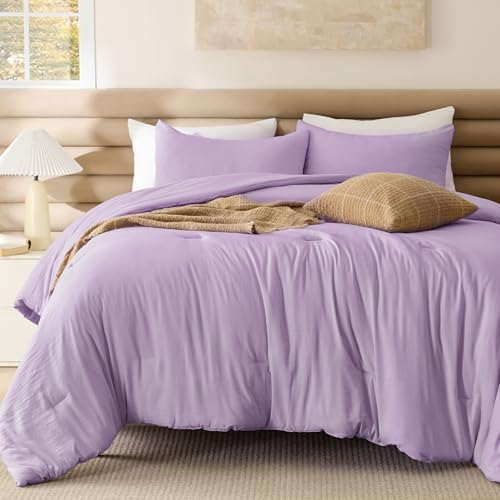 Image of Bedsure Queen Comforter Set, Lavendar Soft Prewashed Bedding for All Seasons, 3 Pieces GentleSoft Bed Set, 1 Lightweight Comforter (90 inchx90 inch) and 2 Pillowcases (20 inchx26 inch)