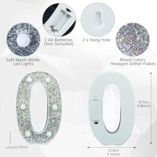Image of Light Up Letters, Marquee Light Letter for Table Decorations, Glitter Light Up Signs for Prom, Events, or Engagement Party Decor, Featuring Alphabet & Number Lighted Letters, Number 0