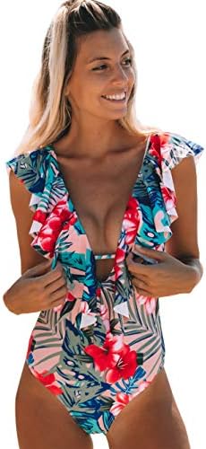 SPORLIKE Women One Piece Swimsuit V-Neck Ruffle Bathing Suit Monokini