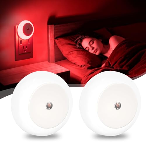 Image of ZESTRO 625nm Red LED Night Light for Sleep 2-Pack Dusk to Dawn Sensor 0.5W