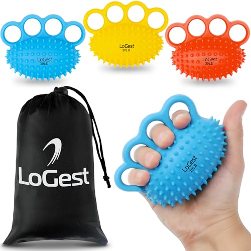 LoGest Silicon Finger and Hand Strengthener Exercisers - 3-Level Color-Coded