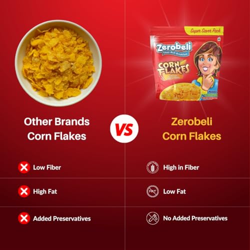 Image of Zerobeli Delicious Low Fat Golden Corn Flakes 1kg Super Saver Pack - 0% Cholesterol and Trans Fat Free