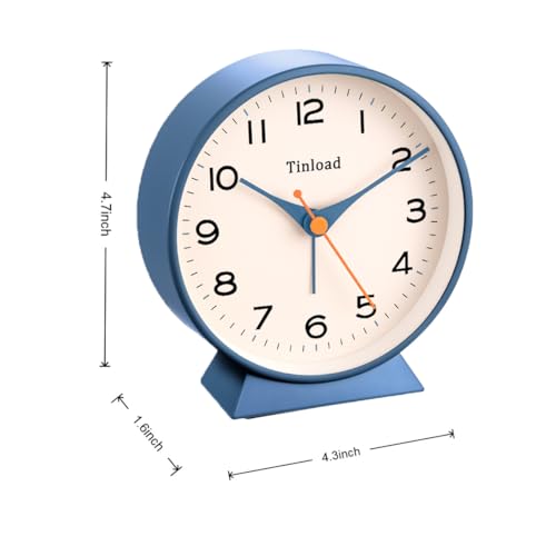 Image of Tinload 4.5 inch Battery Operated Retro Analog Alarm Clock, Small Silent Bedside Desk Clock,Lighted on Demand, Battery Operated, Snooze, for Living Room, Bedroom, Bedside, Desk(Blue)