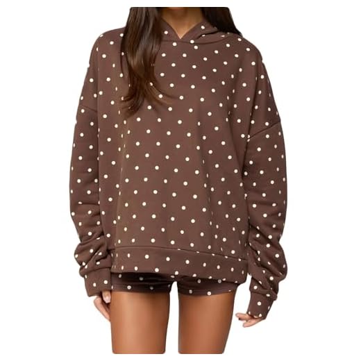 Mieeyali Women 2 Piece Outfits Polka dot Sweatsuits Shorts Sets Long Sleeve Oversized Hoodie+ Shorts Casual Lounge Sweat Set