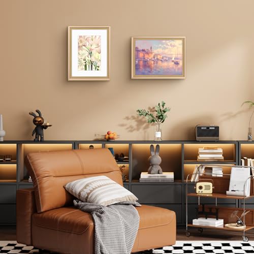 Image of Golden State Art,12x16 Ornate Picture Frame Holds 8x12 Photo,Champagne Gold | Includes plexiglass front,white mat,build-in hangers and buttons.Displays 8x12 photo on wall