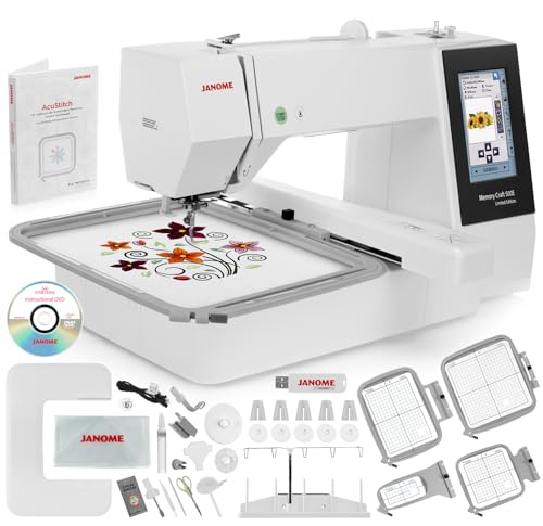 Janome Memory Craft 500e LE Embroidery Machine Bundle - Includes 5-Spool Thread Stand, 3.9" x 1.6" Hoop, Acustitch Software + USB Flash Drive w/ 30 Designs