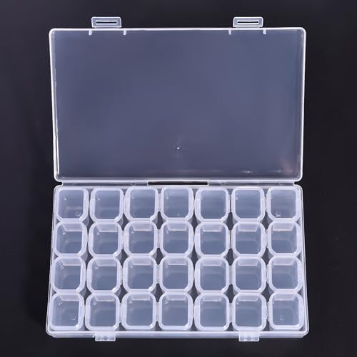 Image of KADS Bead Storage Organizer Box with 28 Grids and Removable Dividers - Plastic Container Tray for Craft, Jewelry and Earrings (Clear)
