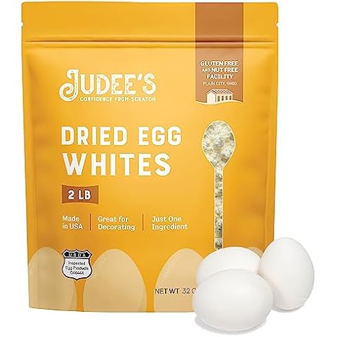 Judee’s Dried Egg White Protein Powder 2 lb - Pasteurized, USDA Certified - Non-GMO Gluten-Free & Nut-Free - Just One Ingredient - Made in USA - Make Whipped Egg Whites - Egg Protein Powder Cover