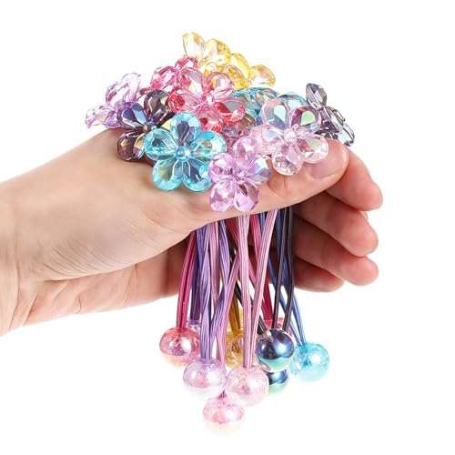 12PCS Ball Charm Hair Ties for Little Girls Assorted Colored Camellia Bead Rubber Band Bubble Holders Cute Elastic No Damage Ponytail Hair Accessories for Thick Hair Toddler