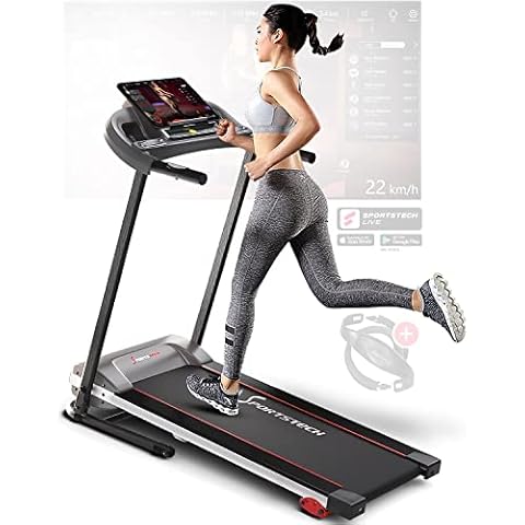 Sportstech F10 Klappbar Laufband für Zuhause - Deutsches Qualitätsunternehmen | Video Event & Multiplayer App + Pulsgurt +13 Programme | 1PS Geschwindigkeit bis zu 10 km/h | Steigung 120 kg Max Cover