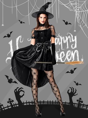 3 Pairs Black Stars Floral Tight Legging Lace Patterned Fishnet Tights Small Hole High Pantyhose Waist for Halloween3