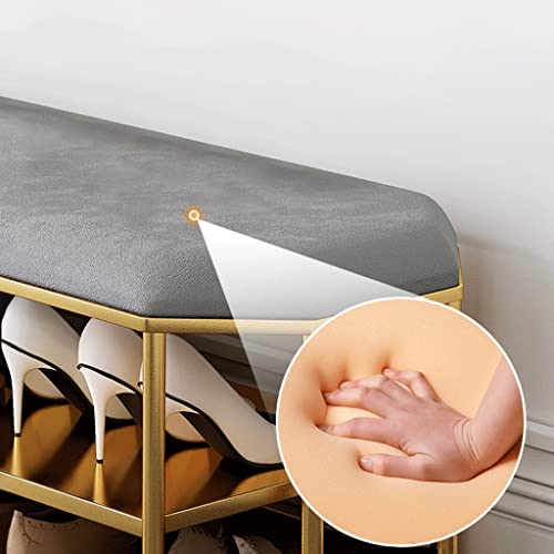 Banc à chaussures gris à double couche avec tabouret à langer confortable pour l'entrée du salon